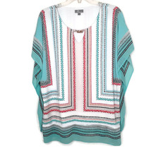 JM Collection Womens Size Large Pullover Top Blouse Multicolored Chiffon Trim - £10.36 GBP