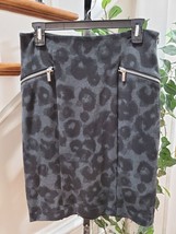 Michael Kors Womens Gray Leopard Print Polyester Side Zipper Pencil Skirt Size 6 - £20.78 GBP
