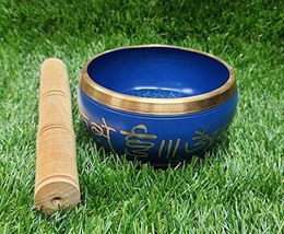PG COUTURE antique finish blue color singing bowl&amp; Written Om mantra written bud - £20.80 GBP
