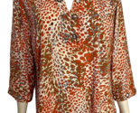 Peck &amp; Peck Orange, Brown, Blue Print V Neck 3/4 Sleeve Tunic Size XL - $23.74