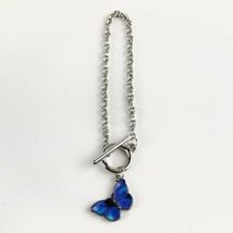 Butterfly Pendant Bracelet Blue Women Toggle Clasp Charm Statement Jewelry image 3