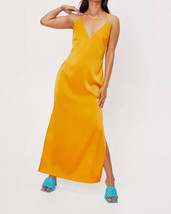 NASTY GAL Petite Plunging Satin Split Hem Maxi Dress in Gold    (fm18-9) - £9.93 GBP