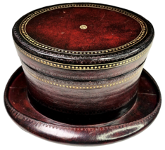 Maitland Smith Leather Covered Hat Box Vtg Gold Embossed Tone Imprint Top Hat - £399.17 GBP