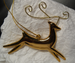 Stylized Gold Colored Metal Reindeer Christmas Ornament Ashley Avery&#39;s Box - £10.21 GBP