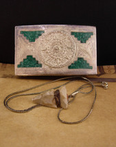 Vintage mayan Indian Belt Buckle - handmade turquoise calendar design - arrowhea - £74.31 GBP