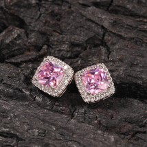 Uwin Square Zirconia Pink Earrings Women Bling Micro Paved Cubic Zircon Fashion  - £14.51 GBP