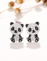 0.64Ct Zirconia &amp; Silver Panda Earrings Cute Animal Stud Bear New - £11.14 GBP