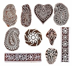 Wooden Printing Block Stamp Fabric Textile Craft Pottery Flower Stamp Set Of 10 - £38.75 GBP