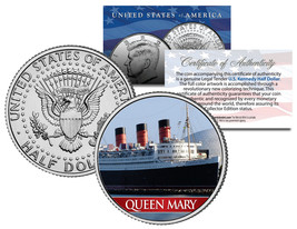 Rms Queen Mary Ocean Liner Colorized Jfk Kennedy Half Dollar Us Coin Collectible - £6.70 GBP