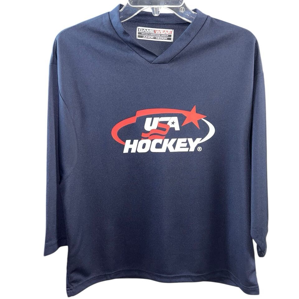 Game Wear Youth Shirt USA Ice Hockey Red White Navy Blue NEW American V-Neckline