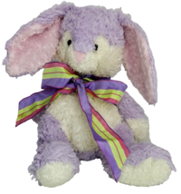 Aurora Easter Bunny Purple Beanie Plush Lovey Rabbit Spring Shaggy Bow Toy 12" - $16.64