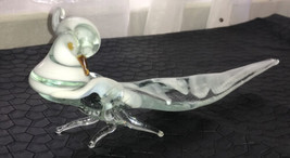 VTG Exotic Bird- Pheasant/ Peacock, Hand Blown Swirl Art White/Blue Glass 10.5” - £20.63 GBP