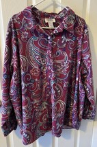 MainStreet Blues Retro Maroon &amp; Blue Paisley Shirt~Women’s 2X - $11.36