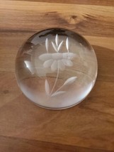 Princess House Paperweight Round Glass Lead Crystal Etched Floral 3.5&quot; France  - £22.12 GBP