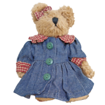 Boyds Bears Bonnie 6&quot; Plush Teddy Denim Dress Plaid Red Shirt Bow Retire... - $2.57