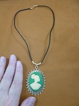 CA20-130) RARE African American LADY green + ivory CAMEO brass pendant necklace - £27.87 GBP