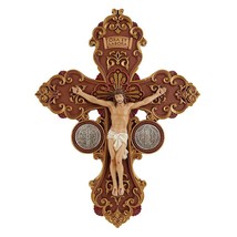 Saint Benedict Medal Ornate Crucifix Resin 10&quot; high Catholic Home - £35.43 GBP