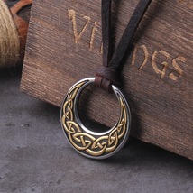 Celtic Knot Round Pendant Necklace Leather Cord Chain Jewelry Men Fashion Gifts - £13.66 GBP