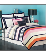 Kate Spade Candy Shop Stripe Pink Blue White Twin Comforter Duvet Cover NIP - £53.78 GBP