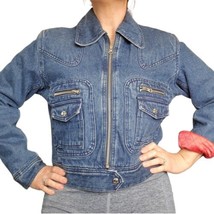 Vintage 90s Denim Jean Jacket Trucker Quilted Insulated Western Fitted S/M - $72.38