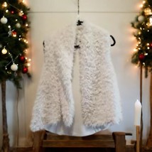 HYFVE Faux Fur Vest Womens L Ivory Fuzzy Shaggy Open Front Lined Boho Hi... - £22.93 GBP