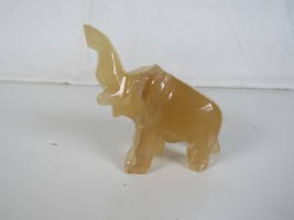 Vintage Carved Amber Onyx Elephant Figurine Marble Stone Hand Carved Tru... - $13.54