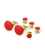 Red Tuxedo Studs and Cufflinks Set Gold Trim - $73.50