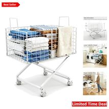 Spacious 80L Elevated Laundry Cart with 10-Min Assembly - Modern &amp; Effic... - $95.98