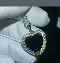 2.50Ct Heart  Simulated Blue Sapphire Halo Pendant 14K White Gold Plated - £88.50 GBP