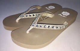 Yellow Box Womens Flip Flops Saydee Sparkle Jeweled Rhinestone Beige Tan Sandals - £30.67 GBP