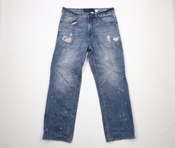 Vintage Rocawear Mens Size 34x32 Thrashed Baggy Wide Leg Denim Jeans Pants Blue - £46.68 GBP