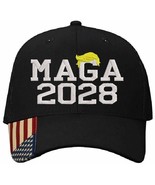 Trump Hat MAGA 2028 Embroidered Black Mesh Back Adjustable Hat w/ USA Fl... - $495.41 MXN