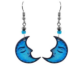 Crescent Half Moon Celestial Graphic Dangle Earrings - Womens Fashion Handmade J - £13.40 GBP