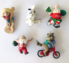 5 Hallmark Ornaments Vintage Santa Bowler Raccoon Biker Dog Mouse Rah Ra... - $29.02