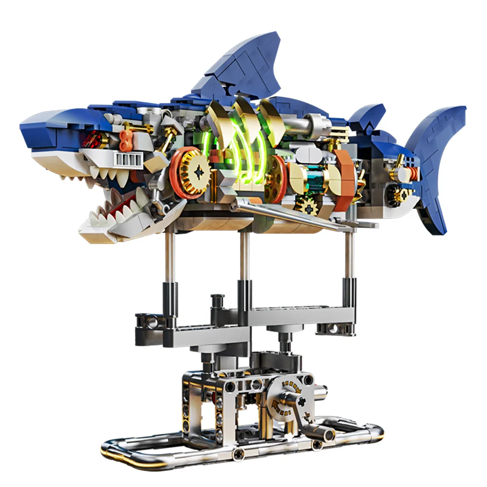  687 pcs Shark Sea Life Building Blocks Set with Display Stand and Lights - $29.25