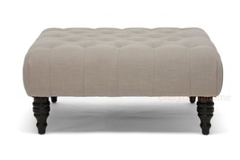 Square Cocktail Coffee Table Ottoman Beige Linen Button Tufted Bench Modern Wood - £225.17 GBP