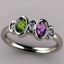 Amethyst &amp; Peridot Oval 925 Silver Plated Ring Size 9 - £23.23 GBP