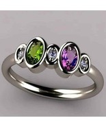 Amethyst &amp; Peridot Oval 925 Silver Plated Ring Size 9 - £23.12 GBP