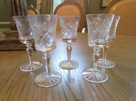 Vtg Bohemian Crystal Set Of 5 Stemmed Cordial Glasses 1960&#39;S Fan &amp; Star 4-5/8&quot; - £19.69 GBP