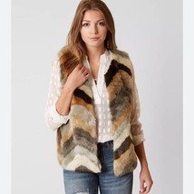 CHICO&#39;S VEST Tweed Ribbed Knit Back Faux Fur Front Chunky Retro (1) Medium - $55.44