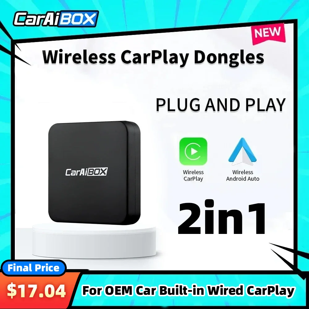 CarAIBOX 2in1 Wireless CarPlay Dongle Wireless Android Auto Box For Car Radio - £27.28 GBP