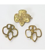 Girl Scout Trefoil Lapel Pin Gold Eagle Four Stars and 2 Brownie Pins Vi... - $17.63