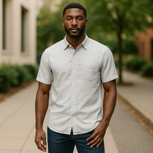Untuckit Linen Short Sleeve Light Blue Summer Lightweight Men&#39;s Shirt Si... - $19.50
