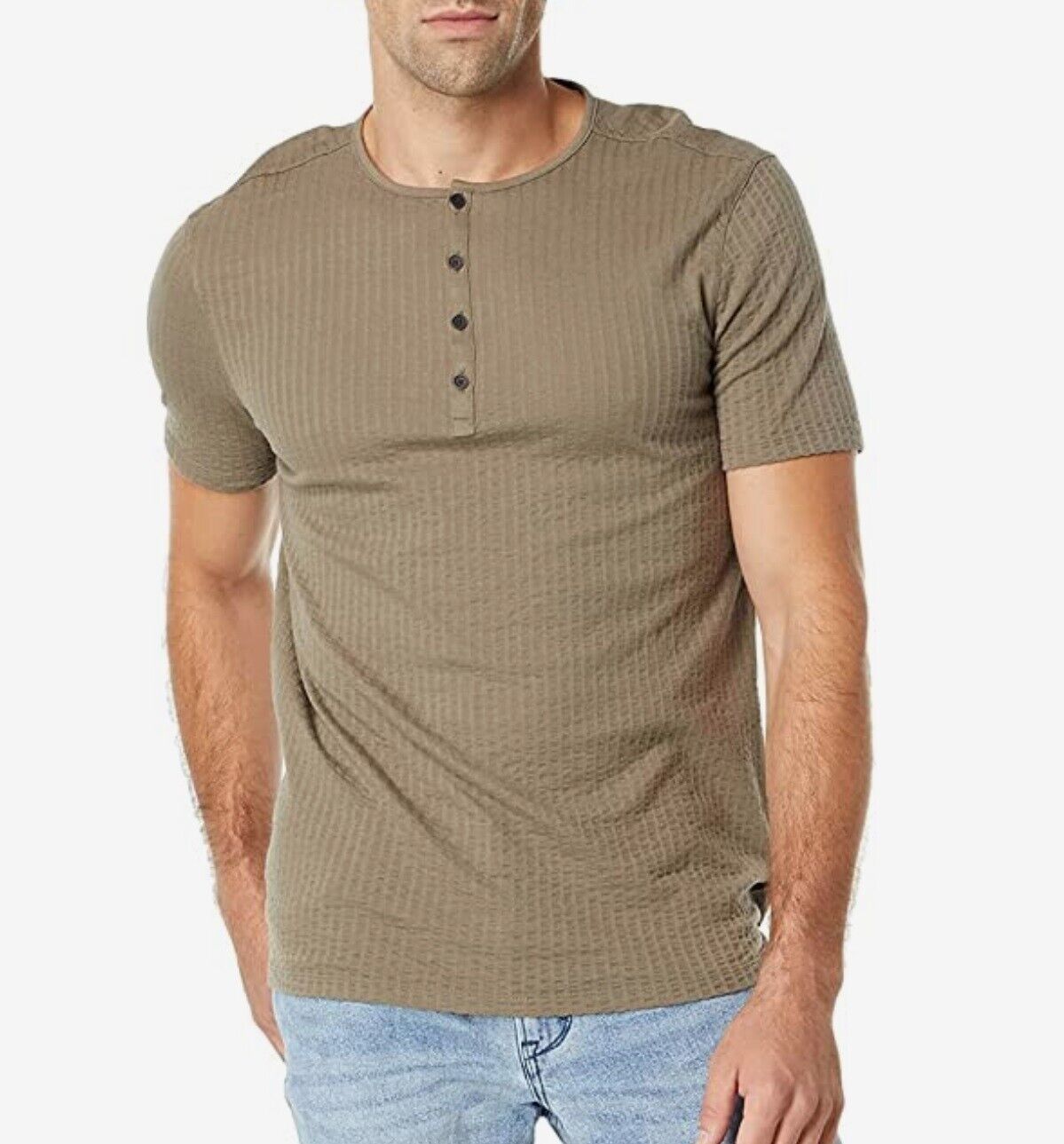 John Varvatos Men&#39;s Eugene Jacquard Textured Crew Collar Henley Shirt We... - $44.12