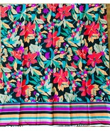 Bright Floral Fabric with Striped Border California Expressions 1981 46&quot;... - £15.32 GBP