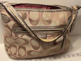 Coach 23918 Daisy Signature Metallic Outline Tan/Gold/Pink Hobo Bag - $51.38