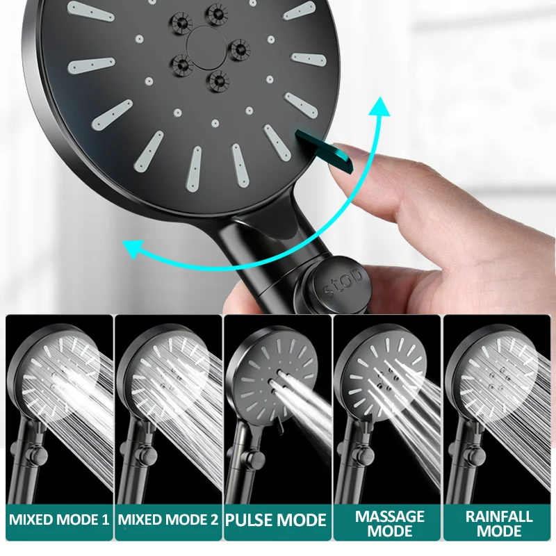 House Home High Pressure Shower Head with Filter 5 Modes Adjustable Water Saving - £30.85 GBP