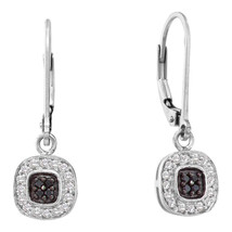 14k White Gold Womens Round Black Color Enhanced Diamond Dangle Earrings 1/4 - £319.00 GBP