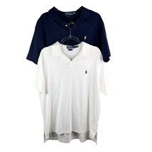 Lot of 2 Polo Ralph Lauren Mens Polos Navy White Custom Fit XL - £28.77 GBP