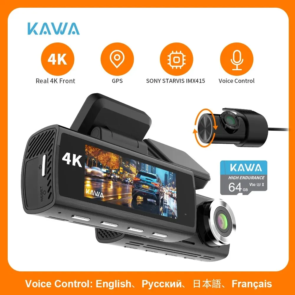 KAWA 4K Dash Camera for Car DVR Sony IMX415 Rear View Video Recorder DVR Voice - £131.32 GBP